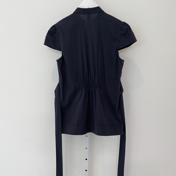 BCBG NAVY BLUE COTTON CAP SLEEVE BELTED COTTON TOP SMALL - Picture 9 of 16